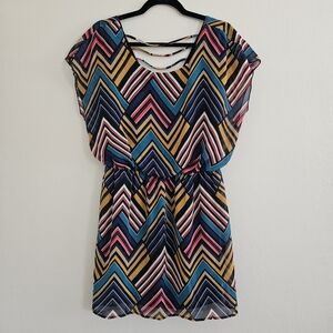 City Triangle Chevron Dress Black Pink Blue Yellow Gold Colored Beads Size Large